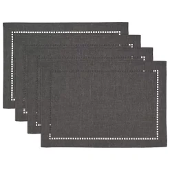 Kirklands Home Charcoal Laser-Cut Hemstitch Placemats, Set of 4 Gray Clearance