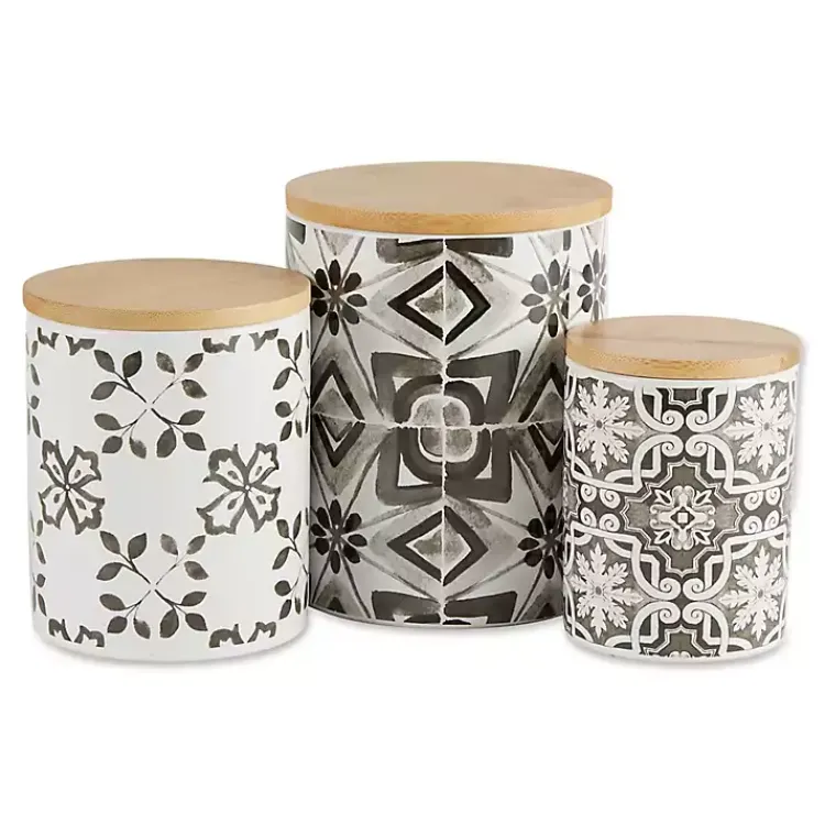 Kirklands Home Charcoal Tile 3-pc. Bamboo Lid Jar Set