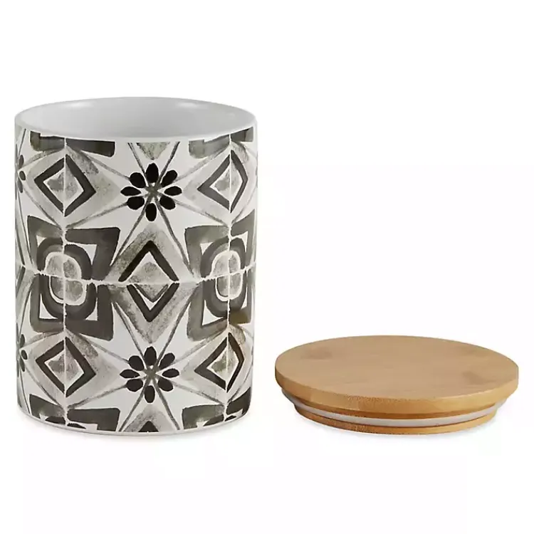 Kirklands Home Charcoal Tile 3-pc. Bamboo Lid Jar Set