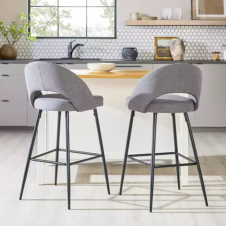 Kirklands Home Charcoal Upholstered Charli Bar Stools, Set of 2 Gray Clearance