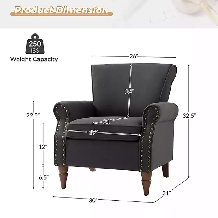 Kirklands Home Charcoal Upholstered Henry Armchair Gray Clearance