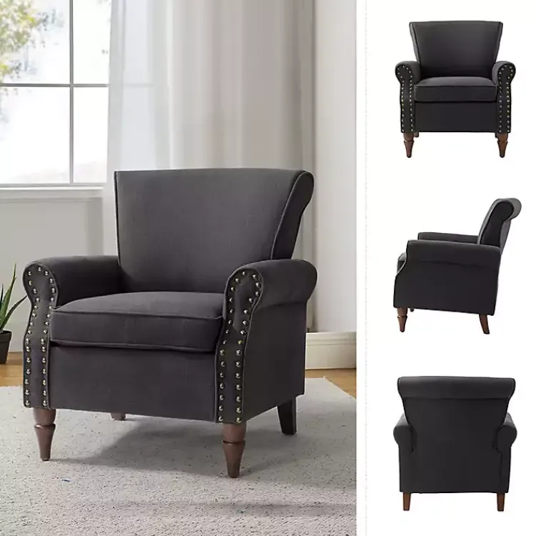 Kirklands Home Charcoal Upholstered Henry Armchair Gray Clearance