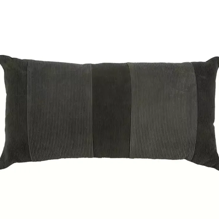Pillows>Kirklands Home Charcoal Velvet Corduroy Lumbar Pillow Gray