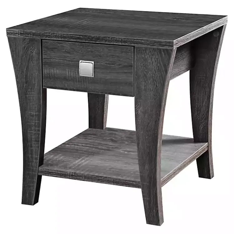 Kirklands Home Charcoal Wood Single Drawer Side Table Gray New