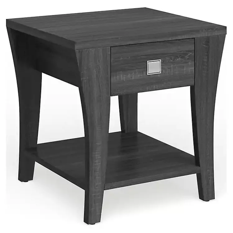 Kirklands Home Charcoal Wood Single Drawer Side Table Gray New
