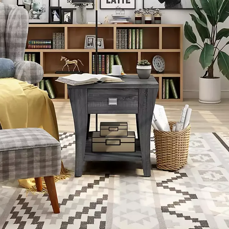Kirklands Home Charcoal Wood Single Drawer Side Table Gray New