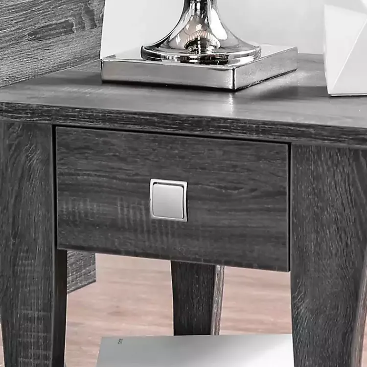 Kirklands Home Charcoal Wood Single Drawer Side Table Gray New