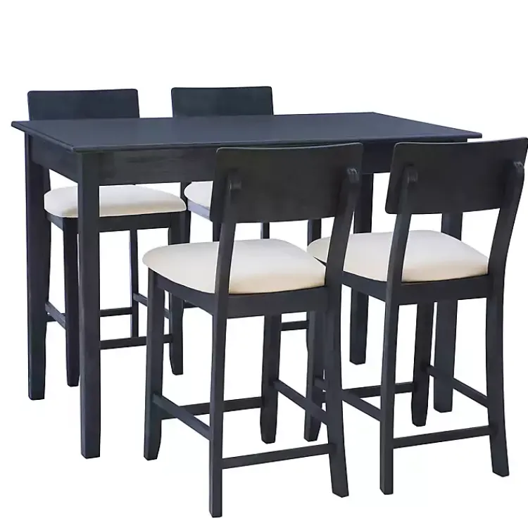 Kirklands Home Charcoal Wood Upholstered 5-pc. Dining Set Gray Discount