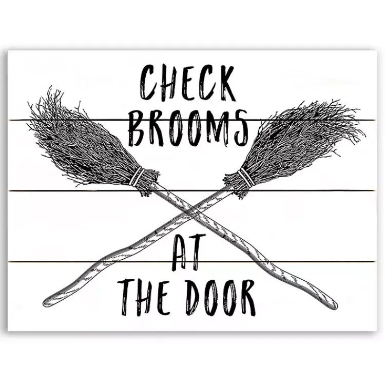 Halloween>Kirklands Home Check Brooms At The Door Halloween Wall Plaque