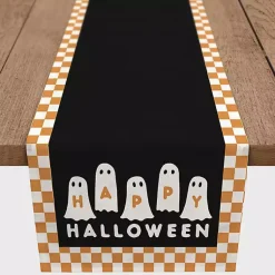 Halloween>Kirklands Home Checker Happy Halloween Ghost Table Runner, 72 in.