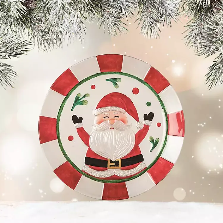 Christmas Dining & Entertaining>Kirklands Home Cheerful Santa Glass Serving Platter