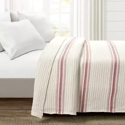 Kirklands Home Cherry Red Pick Stitch Stripe Queen Quilt Best