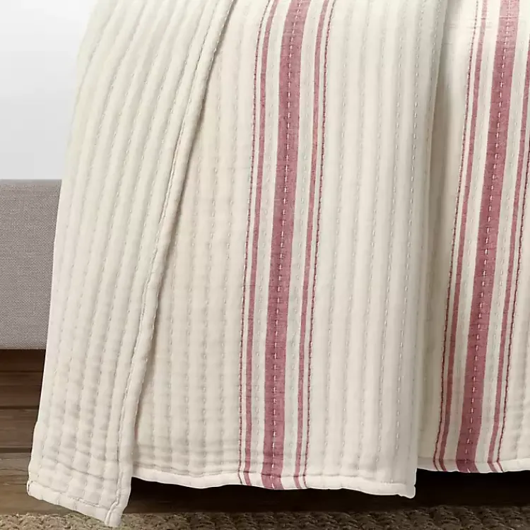 Kirklands Home Cherry Red Pick Stitch Stripe Queen Quilt Best