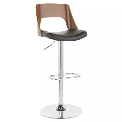 Kirklands Home Cherry Wood and Leather Swivel Bar Stool Black Hot