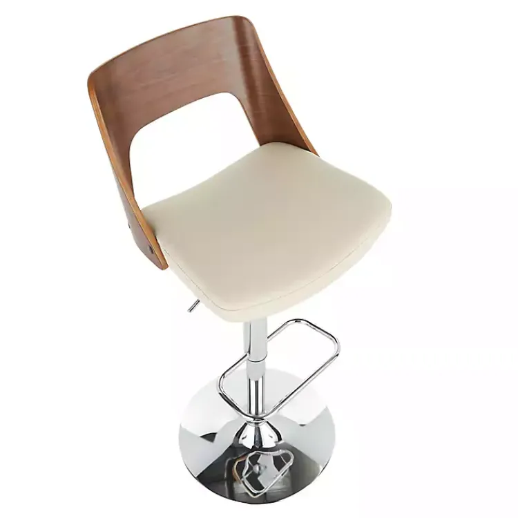 Kirklands Home Cherry Wood and Leather Swivel Bar Stool Ivory Clearance