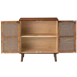 Kirklands Home Cherry Wood Frame Rattan Front Cabinet Brown New