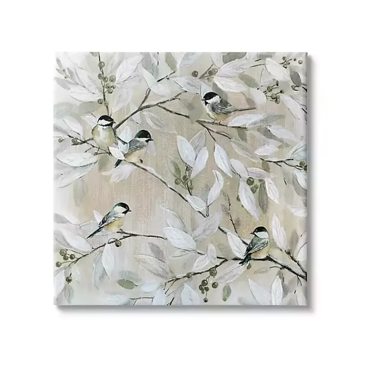 Kirklands Home Chickadee Birds on Branch Canvas Art Print, 24x24 New