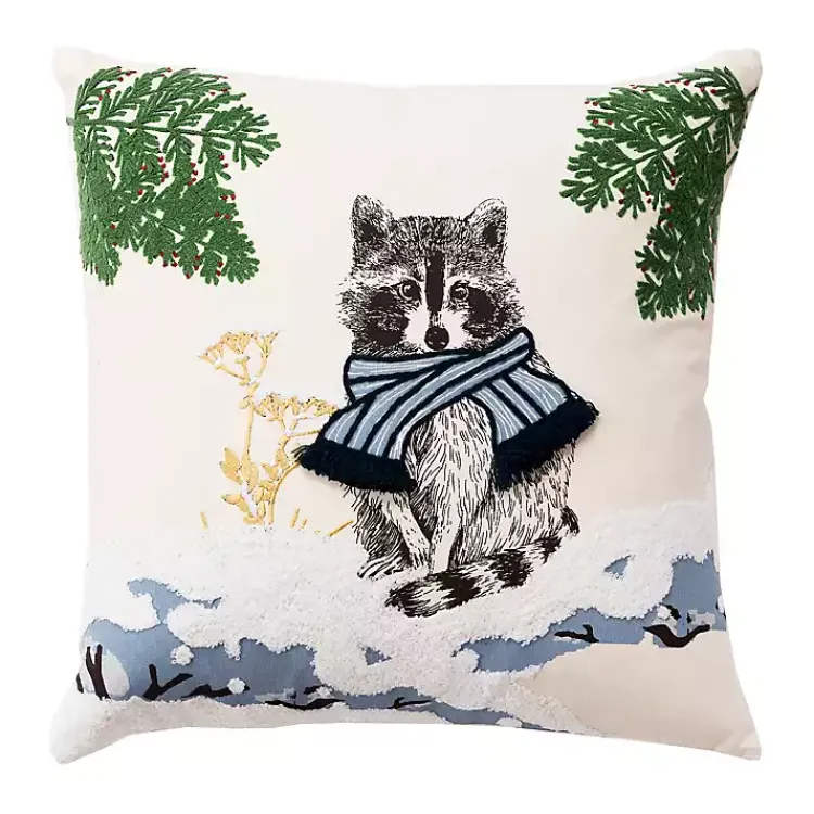 Christmas Pillows>Kirklands Home Chilly Racoon Embroidered Throw Pillow