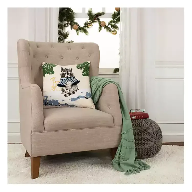 Christmas Pillows>Kirklands Home Chilly Racoon Embroidered Throw Pillow
