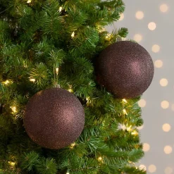 Christmas Ornaments>Kirklands Home Chocolate Glitter Ball 2-pc. Ornament Set, 6 in. Brown