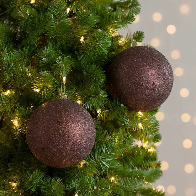 Christmas Ornaments>Kirklands Home Chocolate Glitter Ball 2-pc. Ornament Set, 6 in. Brown