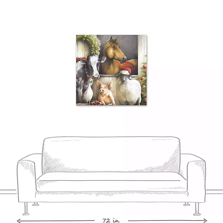 Christmas Art & Wall Decor>Kirklands Home Christmas Barn Animals Canvas Art Print Multi