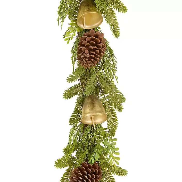 Christmas Arrangements & Garland>Kirklands Home Christmas Bells Pine Garland with Pinecones, 6 ft.