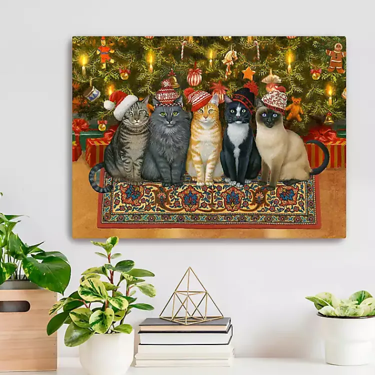 Christmas Art & Wall Decor>Kirklands Home Christmas Cats in Knit Caps Canvas Art Print