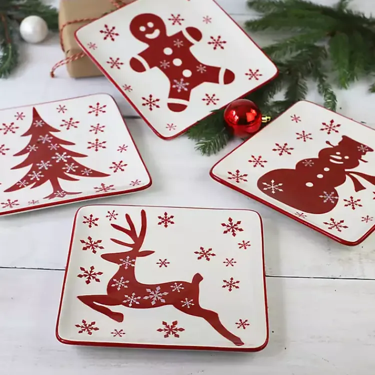 Kirklands Home Christmas Character Salad Plates, Set of 4