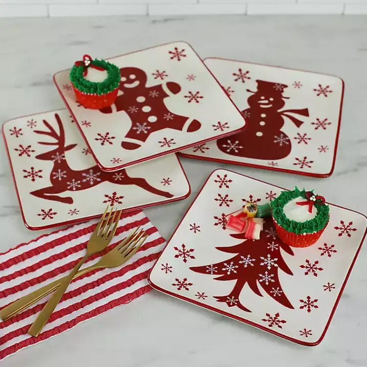Kirklands Home Christmas Character Salad Plates, Set of 4