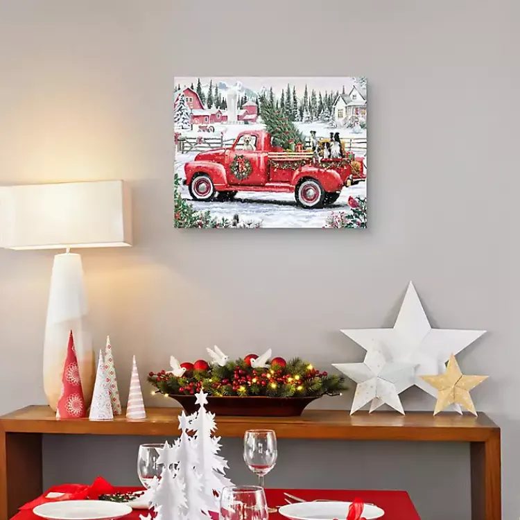 Christmas Art & Wall Decor>Kirklands Home Christmas Dogs & Vintage Truck Canvas Art Print