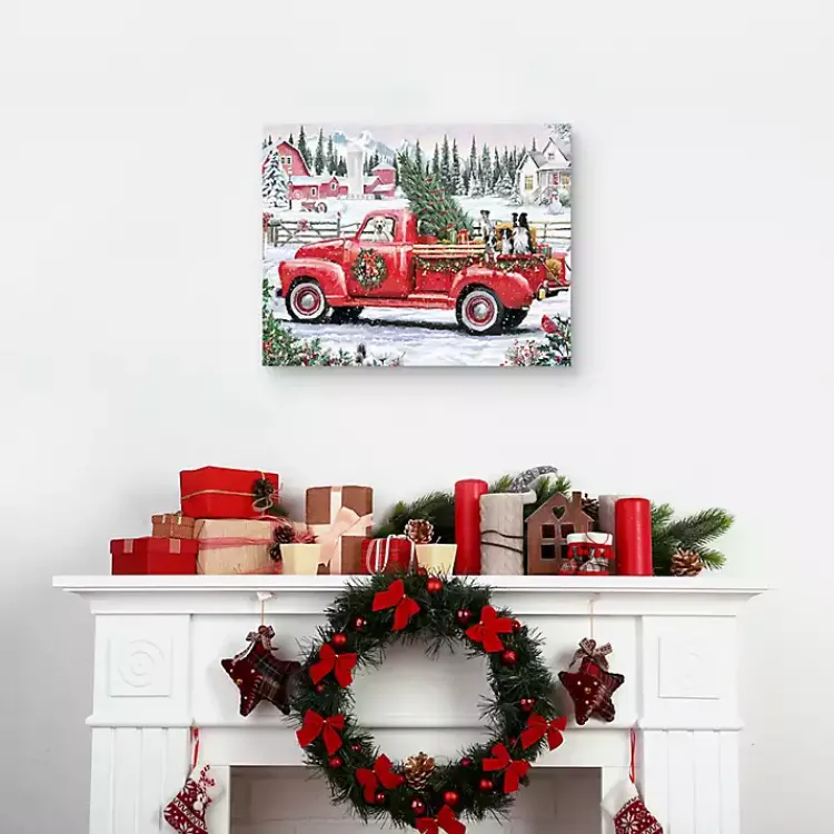 Christmas Art & Wall Decor>Kirklands Home Christmas Dogs & Vintage Truck Canvas Art Print