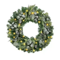 Wreaths>Kirklands Home Christmas Eucalyptus Pine Mix Pre-Lit Wreath Green