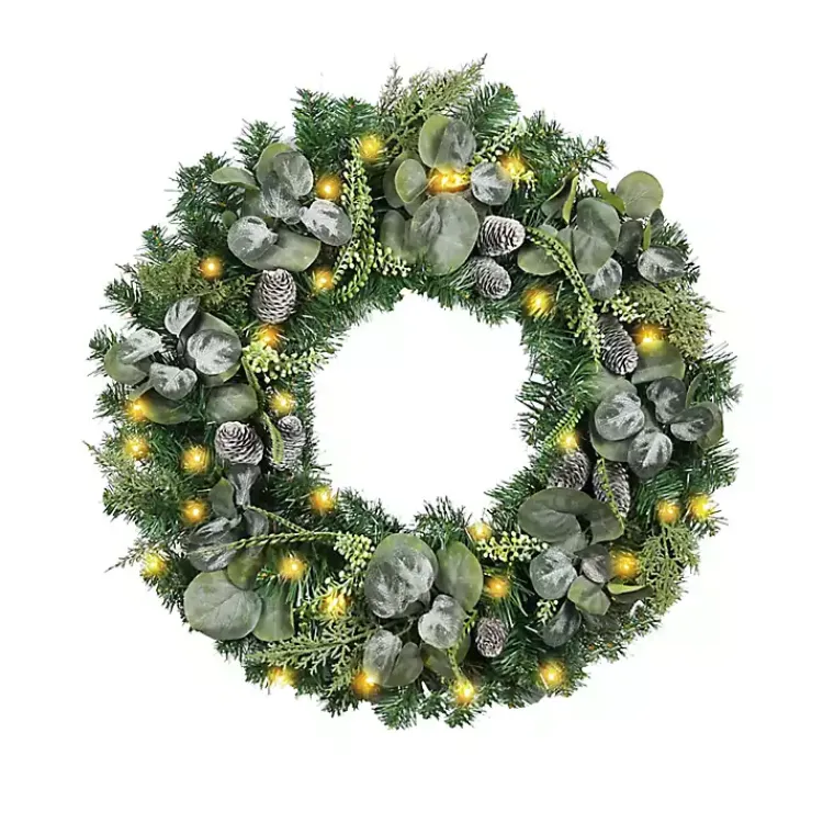 Wreaths>Kirklands Home Christmas Eucalyptus Pine Mix Pre-Lit Wreath Green