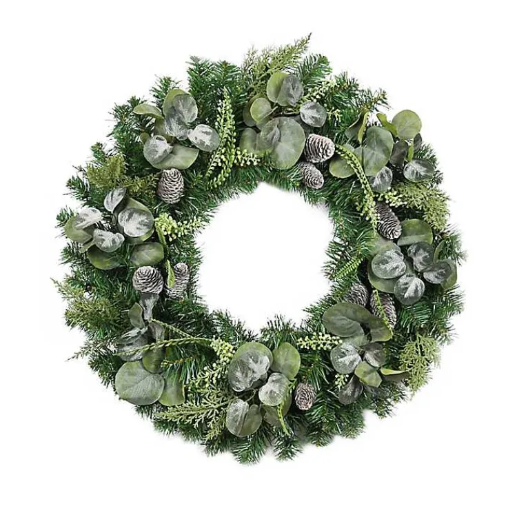 Wreaths>Kirklands Home Christmas Eucalyptus Pine Mix Pre-Lit Wreath Green