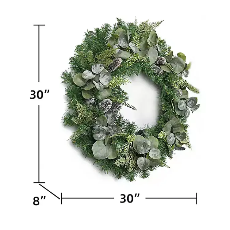 Wreaths>Kirklands Home Christmas Eucalyptus Pine Mix Pre-Lit Wreath Green