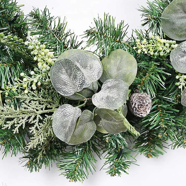 Wreaths>Kirklands Home Christmas Eucalyptus Pine Mix Pre-Lit Wreath Green