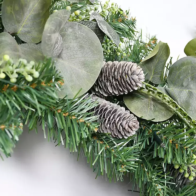 Wreaths>Kirklands Home Christmas Eucalyptus Pine Mix Pre-Lit Wreath Green