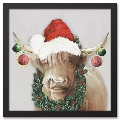 Christmas Art & Wall Decor>Kirklands Home Christmas Highland Cow Black Framed Canvas Print