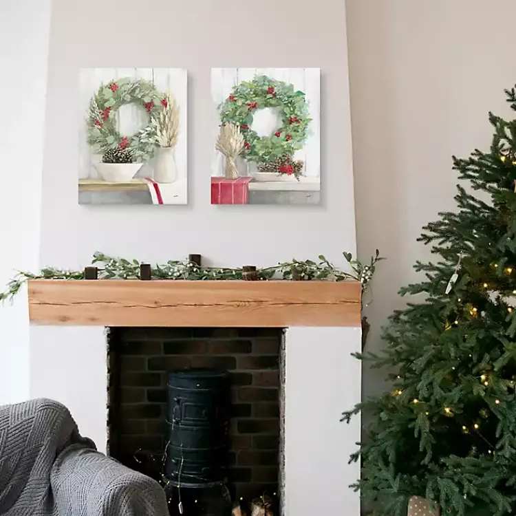 Christmas Art & Wall Decor>Kirklands Home Christmas Holly Wreath Canvas Art Prints, Set of 2