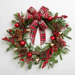 Christmas Wreaths>Kirklands Home Christmas Ornament Tartan Bow Wreath