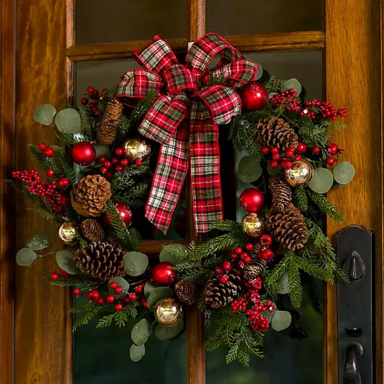 Christmas Wreaths>Kirklands Home Christmas Ornament Tartan Bow Wreath
