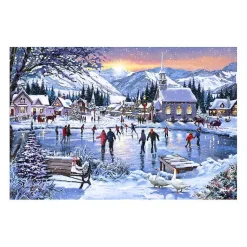 Christmas Art & Wall Decor>Kirklands Home Christmas Skating Canvas Art Print Blue