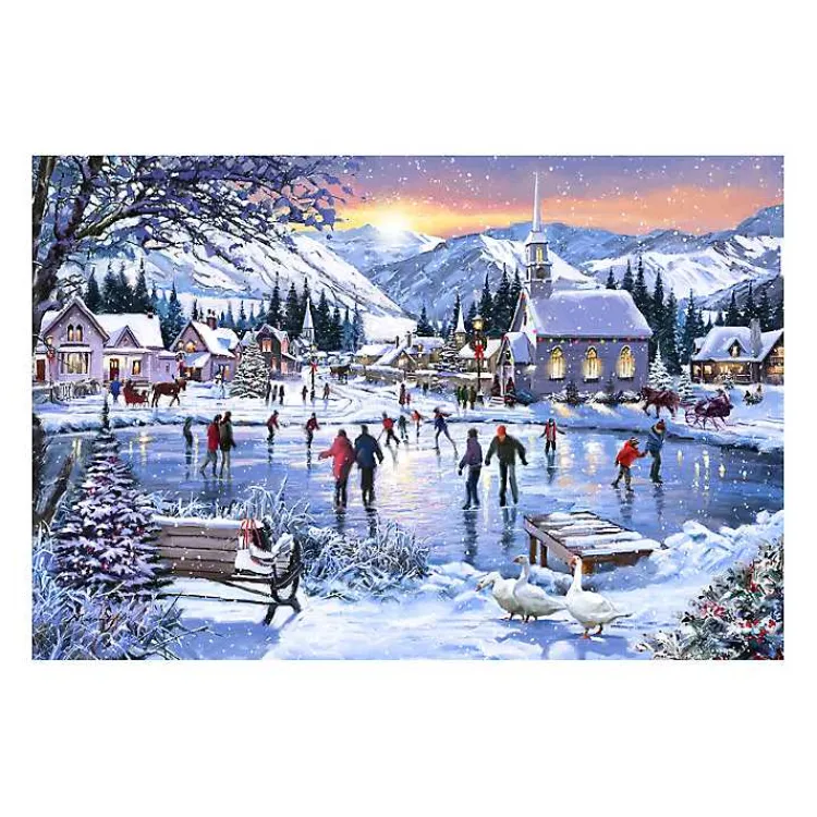 Christmas Art & Wall Decor>Kirklands Home Christmas Skating Canvas Art Print Blue