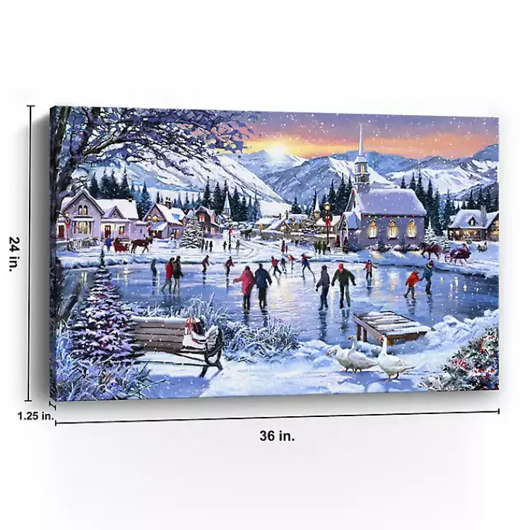 Christmas Art & Wall Decor>Kirklands Home Christmas Skating Canvas Art Print Blue