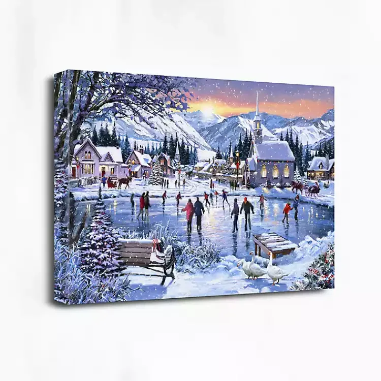 Christmas Art & Wall Decor>Kirklands Home Christmas Skating Canvas Art Print Blue