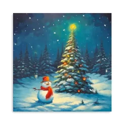 Christmas Art & Wall Decor>Kirklands Home Christmas Tree and Snowman Canvas Art Print