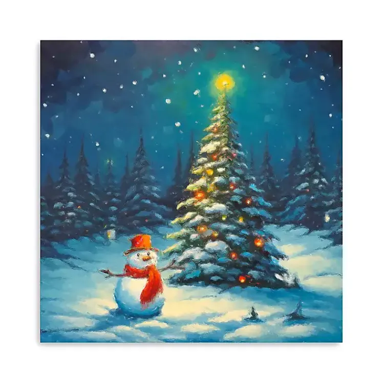 Christmas Art & Wall Decor>Kirklands Home Christmas Tree and Snowman Canvas Art Print