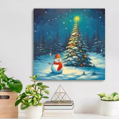 Christmas Art & Wall Decor>Kirklands Home Christmas Tree and Snowman Canvas Art Print