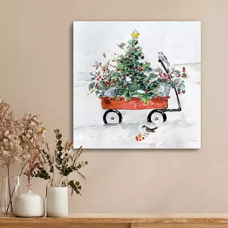 Christmas Art & Wall Decor>Kirklands Home Christmas Tree in Red Wagon Canvas Art Print